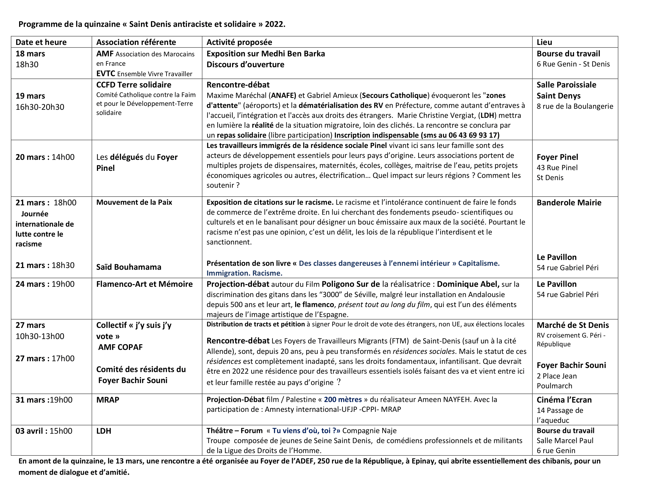 semaine PROGRAMME QUINZAINE 2022 1 1